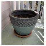 Large Outdoor Ceramic Planter with Saucer