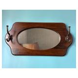 Wooden Wall-Mounted Mirror with Brass Coat Hooks