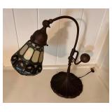 Bronze Desk Lamp with Stained Glass Shade
