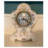 Porcelain Mantel Clock with Floral Design and Roma