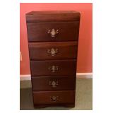Wooden Five-Drawer Chest with Brass Pulls