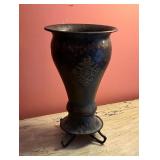 Metal Vase with Decorative Base and Tripod Support