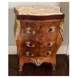 Burlwood Bombe Chest with Marble Top and Bronze Ac