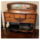 Ornate Oak Sideboard with Mirror and Carved Detail