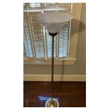 Brass Floor Lamp with White Fluted Glass Shade