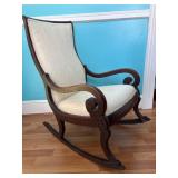 19th-Century Upholstered Wooden Rocking Chair with