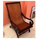 Wooden Rocking Chair with Slatted Seat and Scroll
