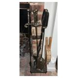 Fireplace Tool Set with Brass Handles and Wooden B