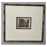 Framed Black-and-White Etching Featuring a Street