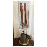 Brass and Wood Fireplace Tool Set with Stand