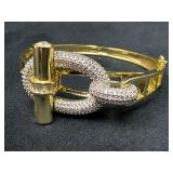 Gold Tone and Rhinestone Bracelet Featuring Decora