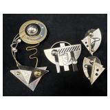 Two Brooches and Pair of Earrings in Lightweight M