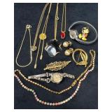 Jewelry Lot Featuring Necklaces, Watches, Brooches