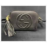 Gucci Black Pebble Leather Crossbody Purse with Ta