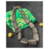 Black Lava Stone Necklace, 16 Inches Long