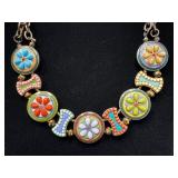 Enamel and Mosaic Necklace with Floral Motif and A