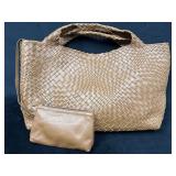 Large Falor Woven Leather Bag with Attached Zipper