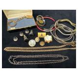 Jewelry Lot Including Pins, Bangles, Chains, and C