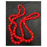 Red Coral Necklace 29' Long with Polished Beads