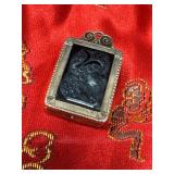 Gold-Tone Cameo Locket with Carved Portrait and Ph