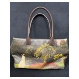 Jcon Leather Handbag With Decorative Landscape Des