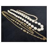 Three Vintage Necklaces with White and Gold-Toned