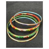 Four Cloisonne Bangle Bracelets with Floral Motifs