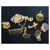 7 Vintage Micro Pins with Various Symbols and Desi