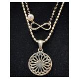 Two Sterling Silver Necklaces with Pendants, 9.9g