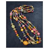 Three Strand Beaded Necklace With Multicolored Bea