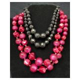 Two Vintage Double-Strand Choker Necklaces in Red