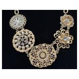 Gold-Toned 16' Necklace with Filigree and Faux Pea