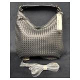 Isabelle Vegan Leather Woven Handbag with Gold-Ton