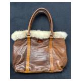 Falor Fur Trimmed Leather Handbag Made in Italy