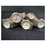 Five Silver-Tone Watches with Stretch Bands