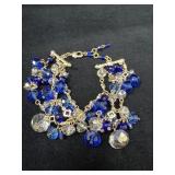 Silver Tone Bracelet With Crystal Beads in Blue an