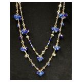 Silver-Tone and Blue Crystal Bean Necklace by Whit