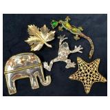 Five Vintage Brooches Featuring Animal and Nature
