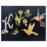 Vintage Pin Lot Featuring Hummingbird and Rhinesto