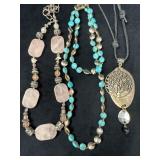Three Necklaces Featuring Rose Quartz, Turquoise B