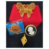 4 Pins, Including Butterfly Brooch by M Jent
