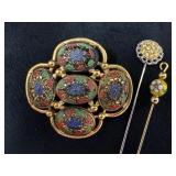 Sarah Coventry Brooch and Two Stick Pins with Flor