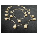 Pearl Bracelet and Necklace Set With Silver-Tone C