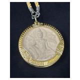 Thai Amulet Encased in Gold-Tone Frame with Neckla