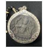 Thai Amulet in Ornate Metal Pendant with Beaded Ne