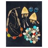 Vintage Jewelry Lot Featuring Necklace, Earrings,