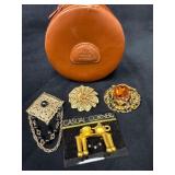 Calfskin Jewelry Travel Case with Assorted Brooche