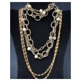 Gold Tone Chain Necklace and Bracelet Set with Lon
