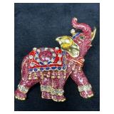 Glitter Enamel and Rhinestone Elephant Brooch