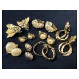 7 Pairs Gold-Tone Earrings by Coro, Trifari, and L